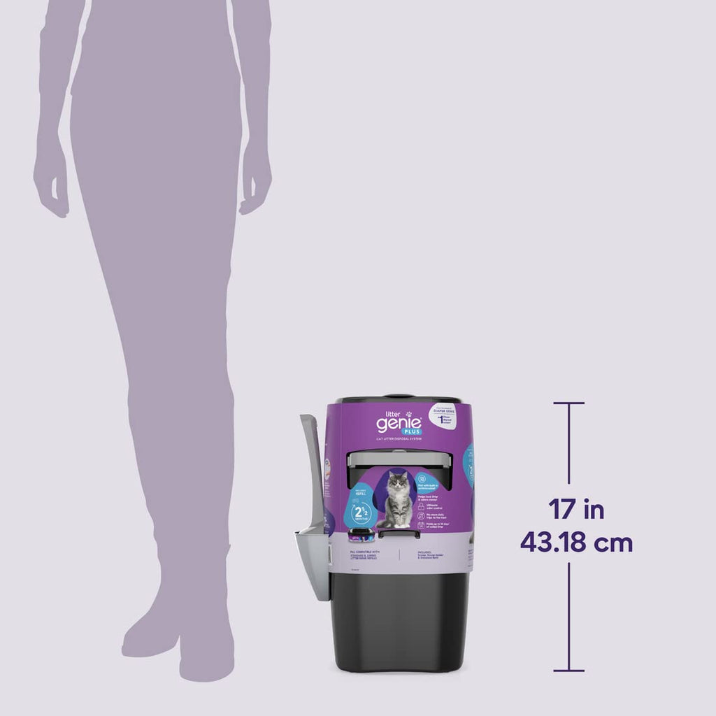 Litter Genie Plus Pail (Silver) | Cat Litter Box Waste Disposal System for Odor Control | Includes 1 Square Refill Bag