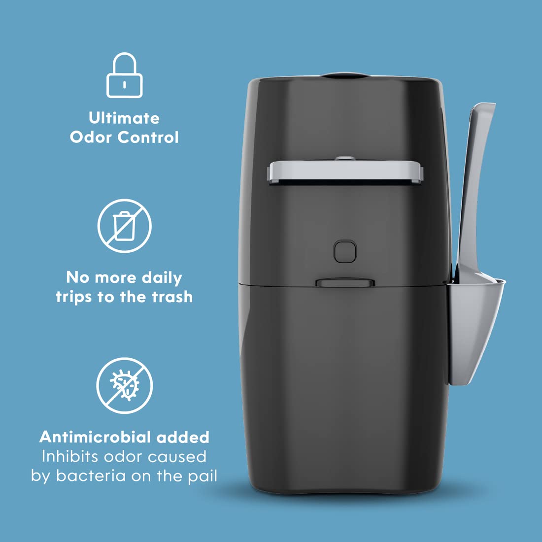 Litter Genie Plus Pail (Silver) | Cat Litter Box Waste Disposal System for Odor Control | Includes 1 Square Refill Bag