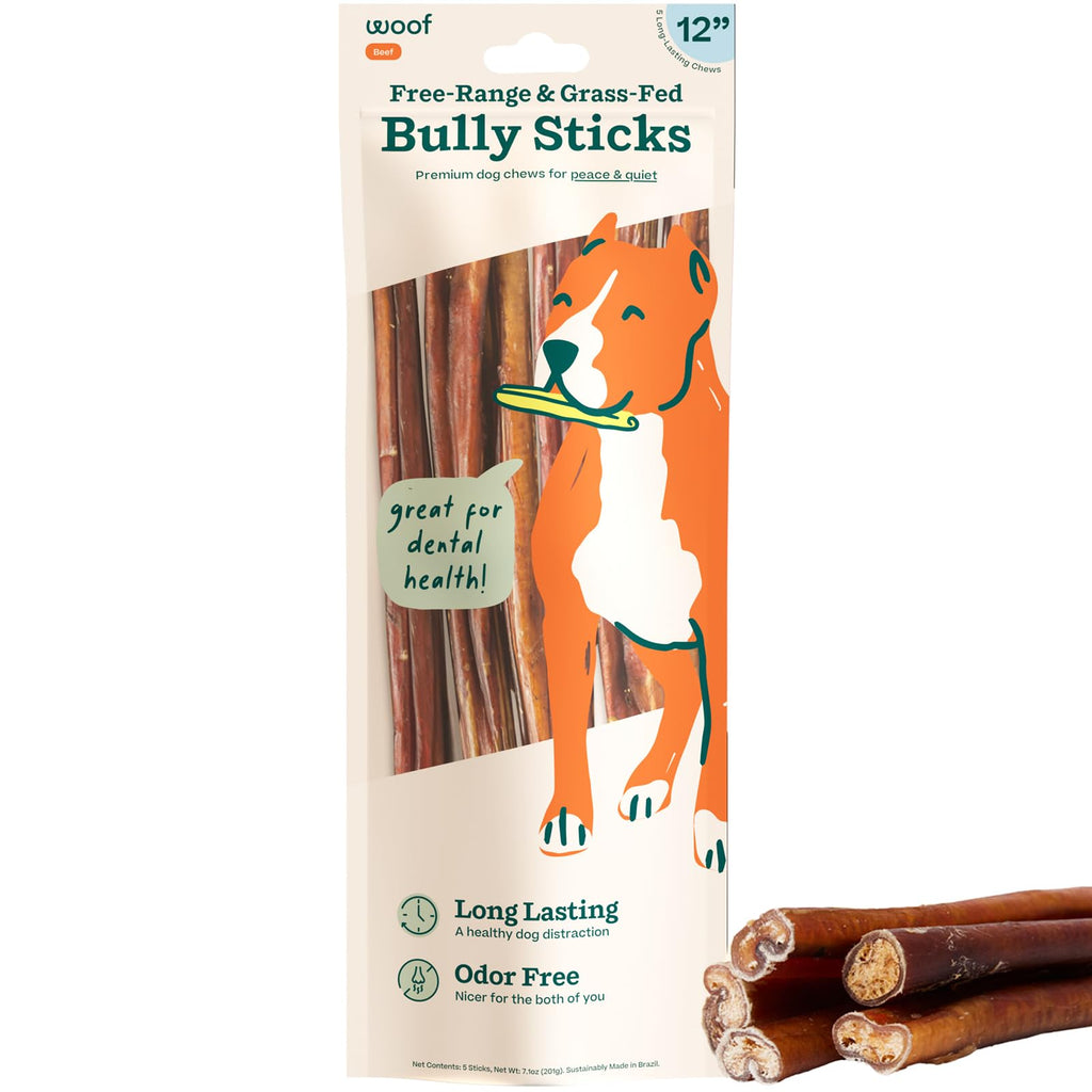 WOOF Bully Sticks Dog Chew Treats, 6 Inch, 25 Count