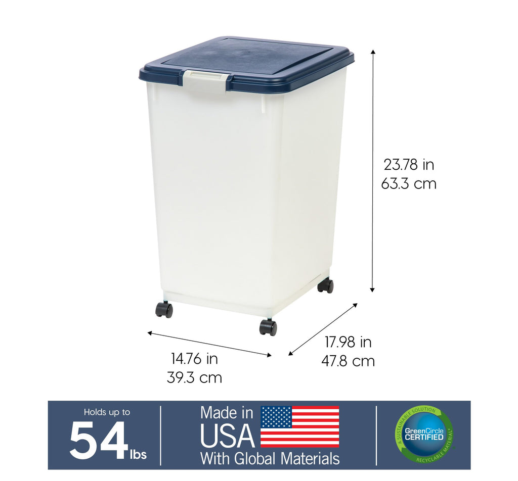 IRIS USA Dog Food Storage Container, Up to 30 lbs, Navy, Made in USA