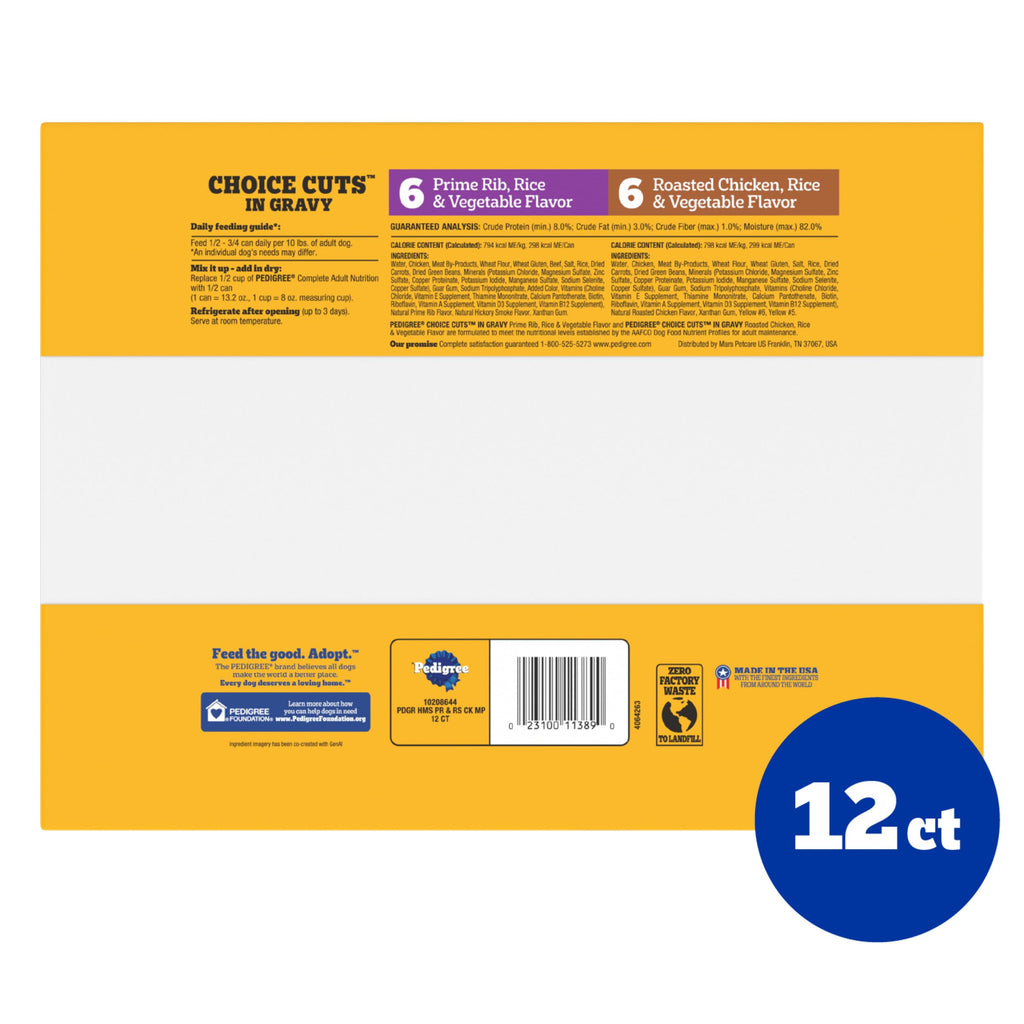 Pedigree Choice Cuts in Gravy Wet Dog Food, Beef, 13.2 oz, 12 count