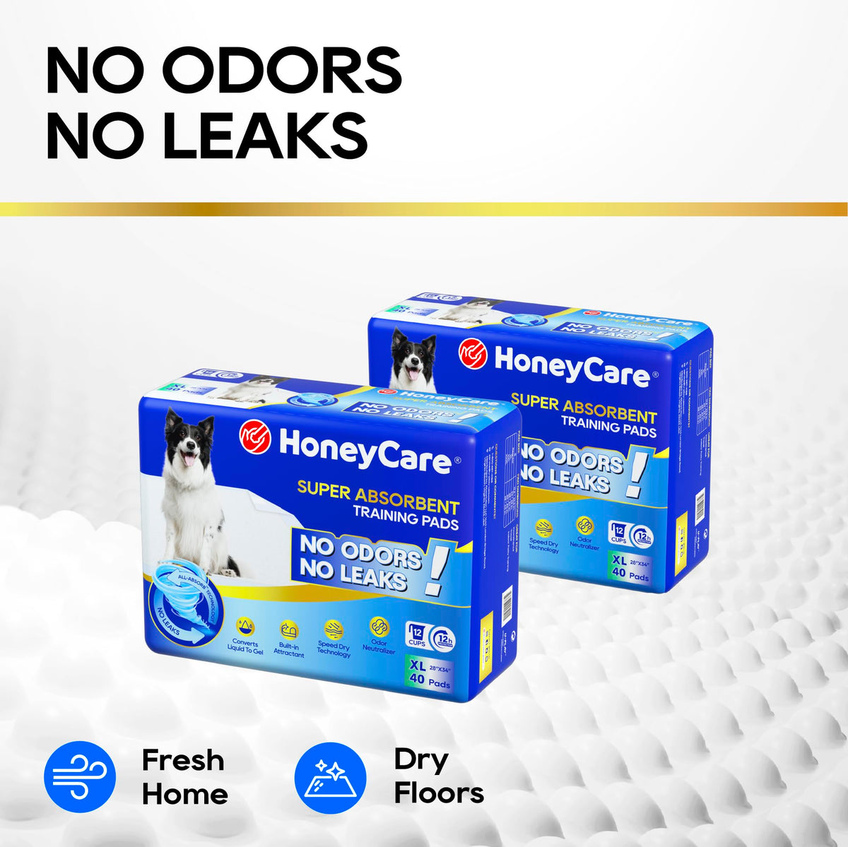 HONEY CARE All-Absorb, Large 22" x 23", 100 Count, Dog and Puppy Training Pads, Ultra Absorbent and Odor Eliminating, Leak-Proof 5-Layer Potty Training Pads with Quick-Dry Surface, Blue, A01