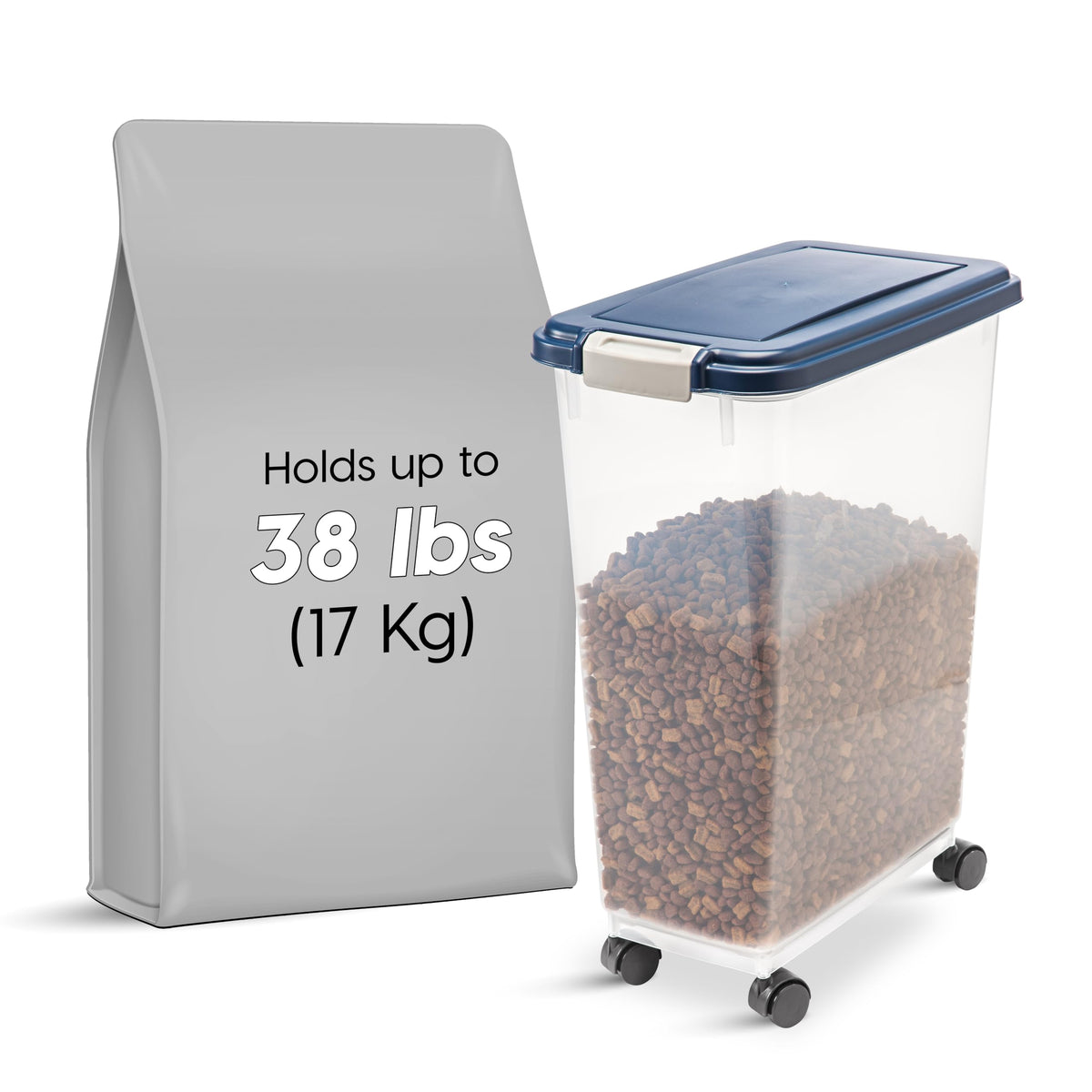 IRIS USA Dog Food Storage Container, Up to 30 lbs, Navy, Made in USA