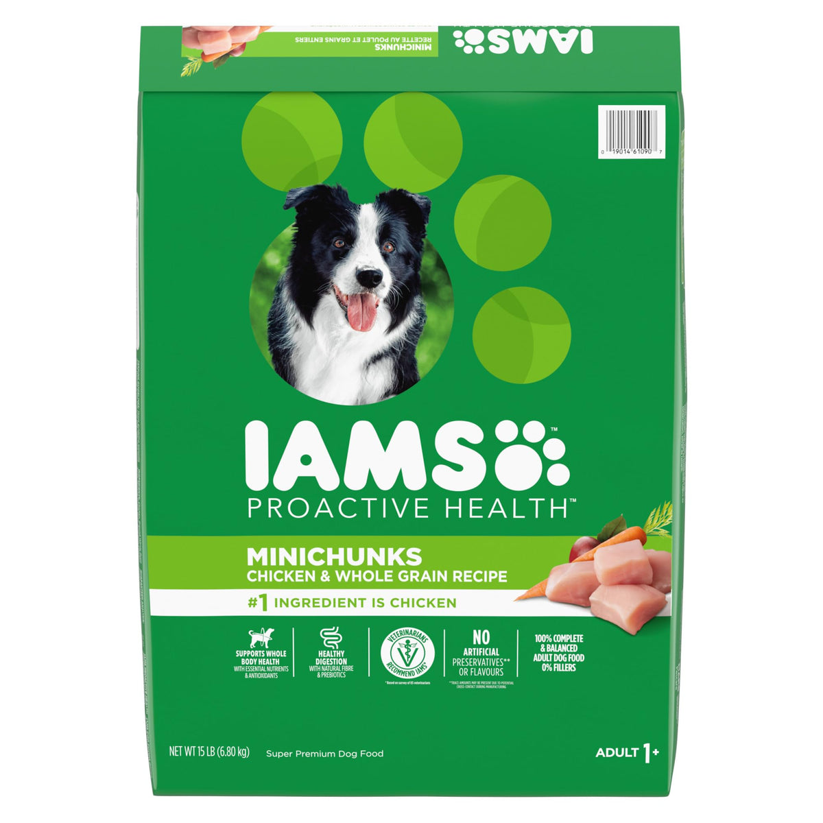 IAMS Proactive Health Adult Minichunks Dry Dog Food, Chicken, 30 lb | Real chicken #1 ingredient, no fillers, natural fiber & prebiotics, Omega-6 fatty acids, antioxidants for immune support