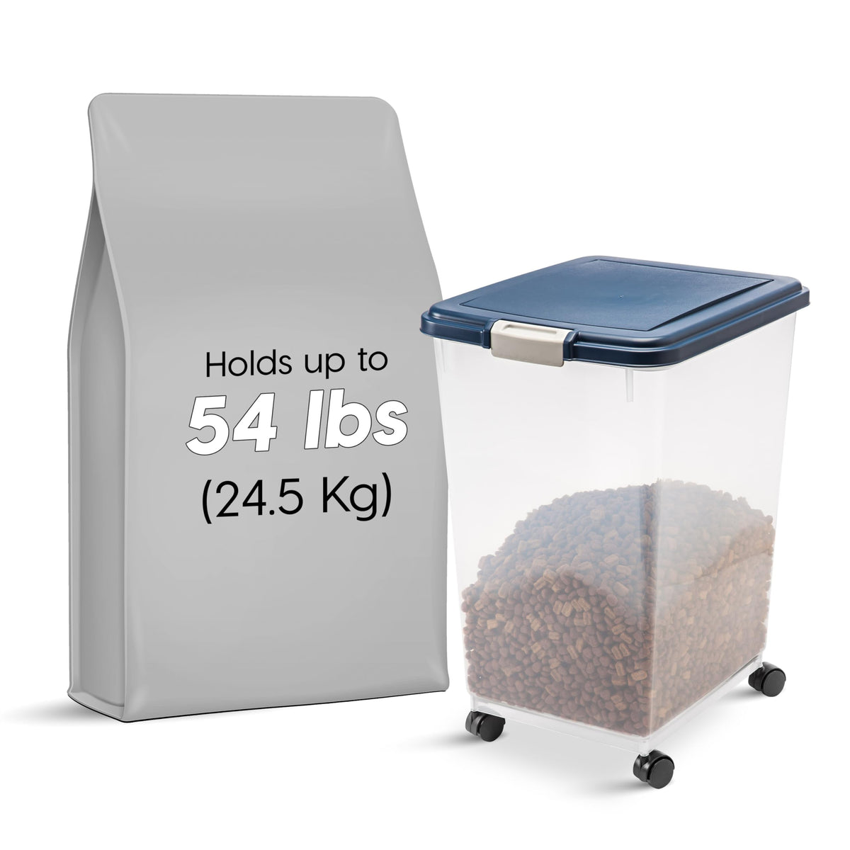IRIS USA Dog Food Storage Container, Up to 30 lbs, Navy, Made in USA