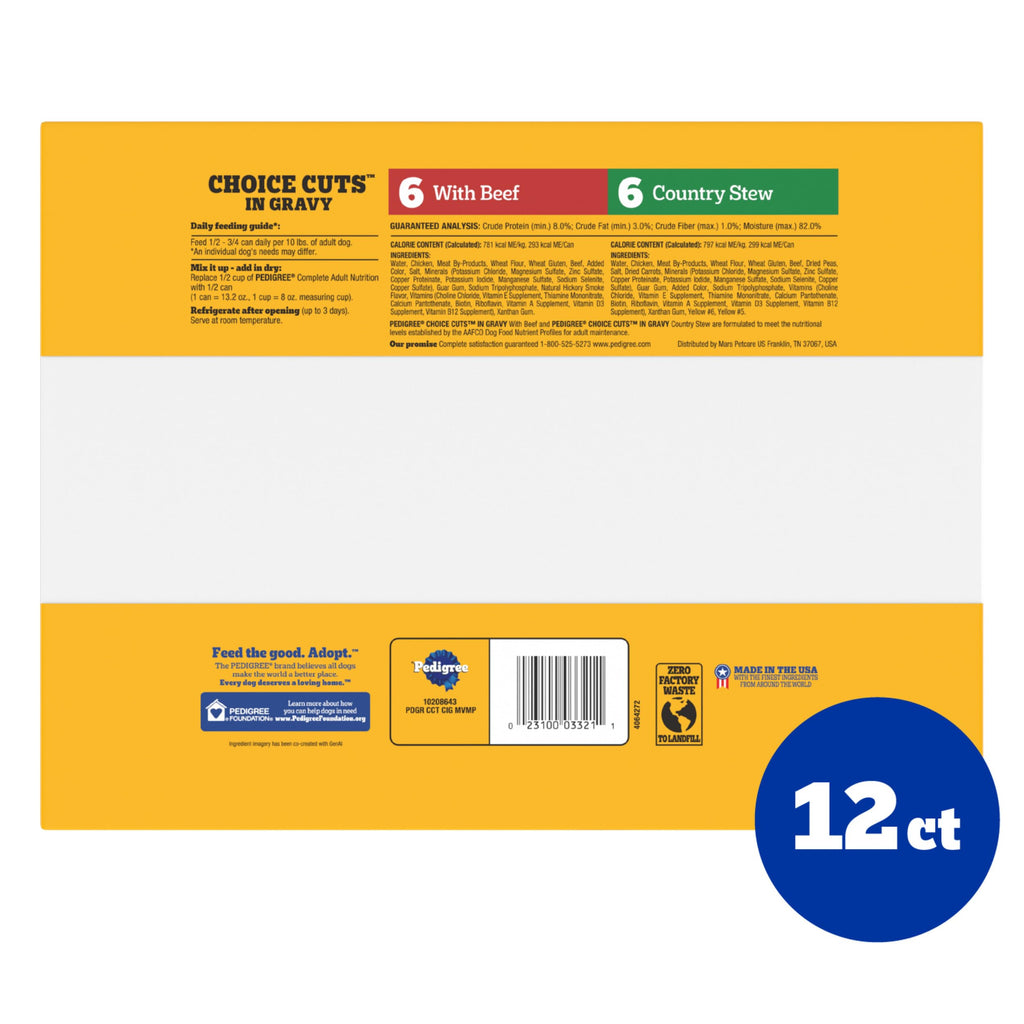 Pedigree Choice Cuts in Gravy Wet Dog Food, Beef, 13.2 oz, 12 count