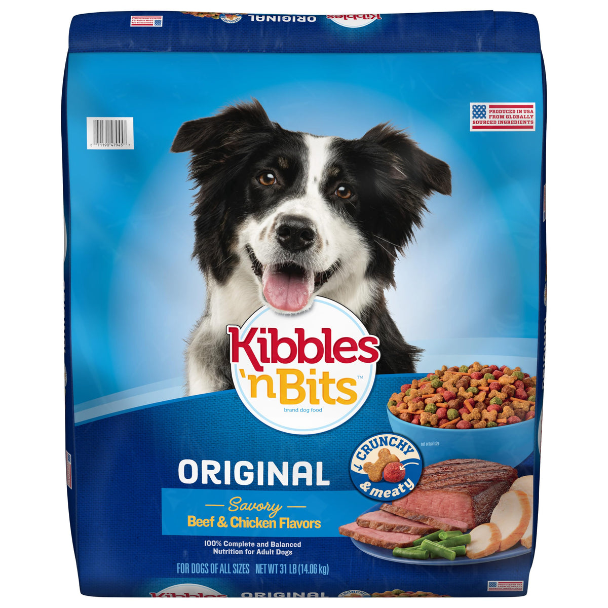 Kibbles 'n Bits Original Dry Dog Food, Savory Beef & Chicken Flavors for Adult Dogs, 45 lb. Bag