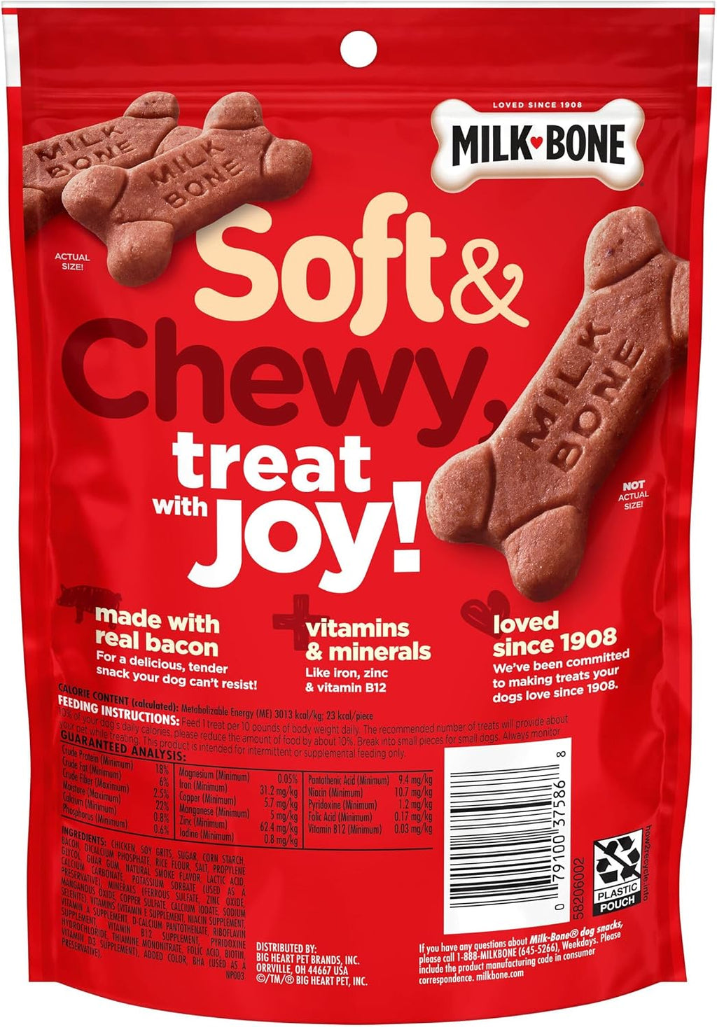 Milk-Bone Soft & Chewy Dog Treats, Made with Real Bacon, 10 Pouches