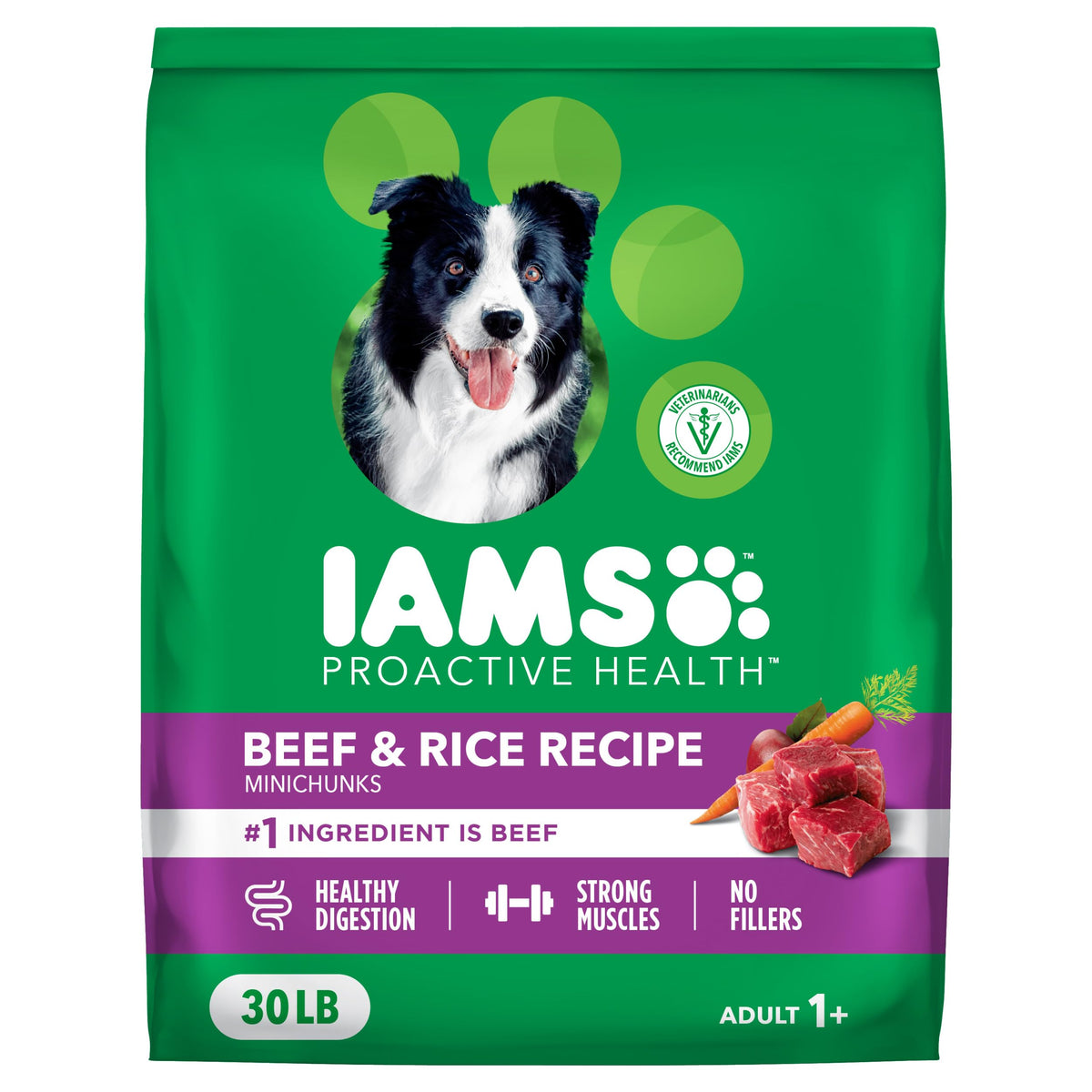 IAMS Proactive Health Adult Minichunks Dry Dog Food, Chicken, 30 lb | Real chicken #1 ingredient, no fillers, natural fiber & prebiotics, Omega-6 fatty acids, antioxidants for immune support