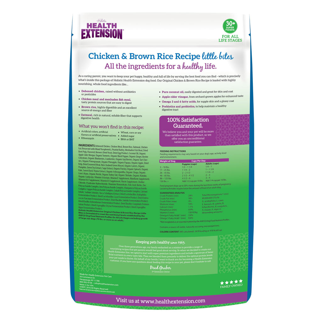 Health Extension Little Bites Dry Dog Food for Toy and Small Breeds, Chicken & Brown Rice Recipe, with Probiotics & Superfoods for Digestion & Coat Health, 30 lb Bag