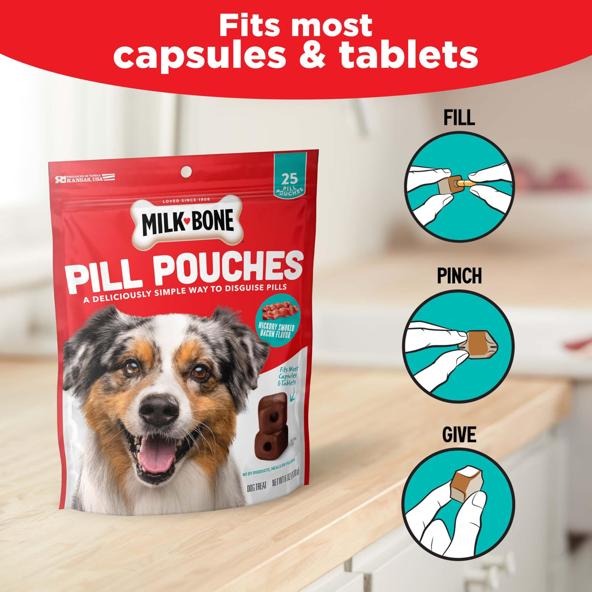 Milk-Bone Pill Pouches Dog Treats With Real Chicken, 25 Count Bags (Pack of 5; 125 Total Treats)