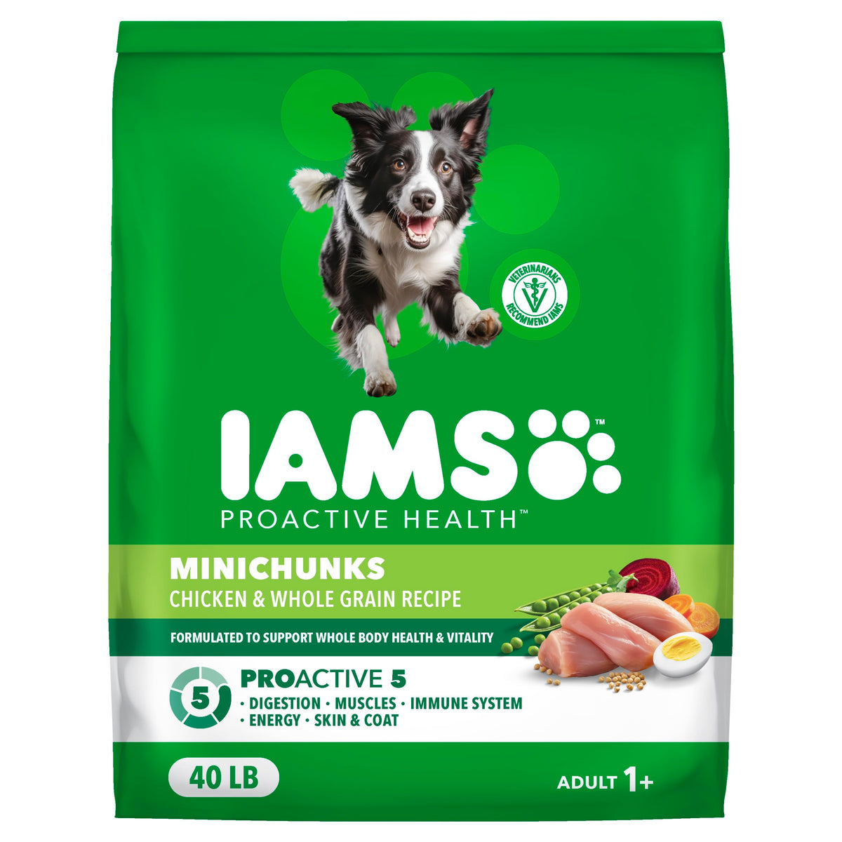 IAMS Proactive Health Adult Minichunks Dry Dog Food, Chicken, 30 lb | Real chicken #1 ingredient, no fillers, natural fiber & prebiotics, Omega-6 fatty acids, antioxidants for immune support
