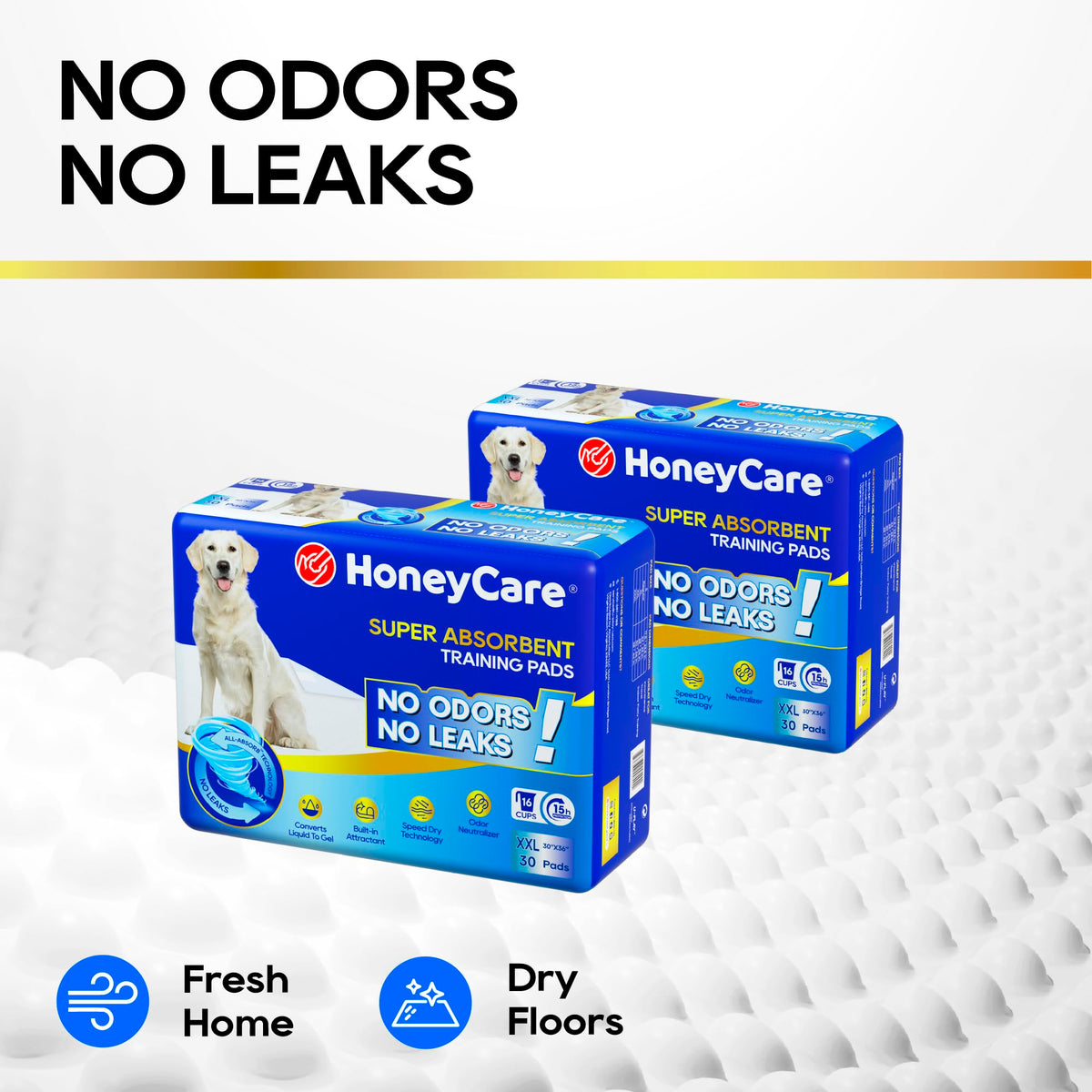 HONEY CARE All-Absorb, Large 22" x 23", 100 Count, Dog and Puppy Training Pads, Ultra Absorbent and Odor Eliminating, Leak-Proof 5-Layer Potty Training Pads with Quick-Dry Surface, Blue, A01