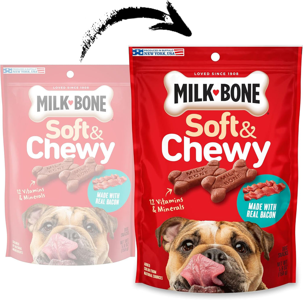 Milk-Bone Soft & Chewy Dog Treats, Made with Real Bacon, 10 Pouches