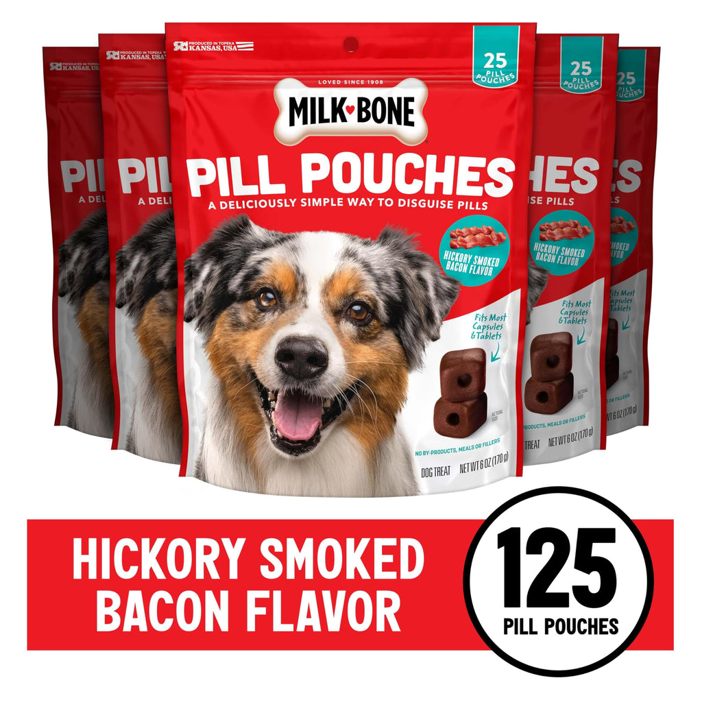 Milk-Bone Pill Pouches Dog Treats With Real Chicken, 25 Count Bags (Pack of 5; 125 Total Treats)