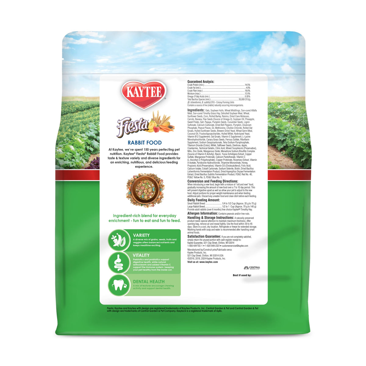 Kaytee Fiesta Rabbit Food, Nutritious and Fun Blend, Supports Dental Health and Digestion, 20 pounds