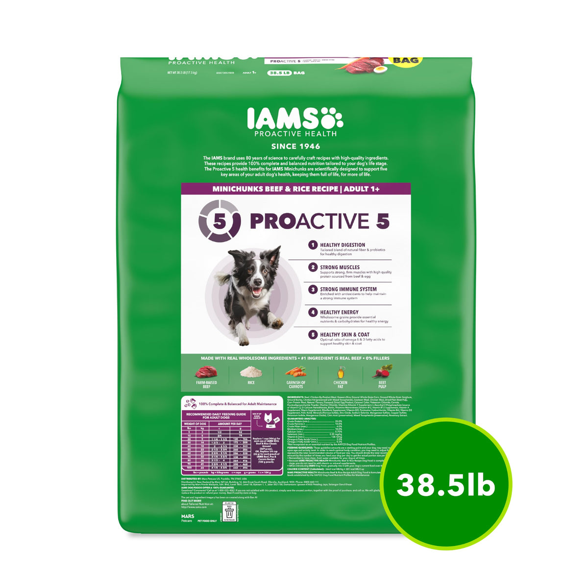 IAMS Proactive Health Adult Minichunks Dry Dog Food, Chicken, 30 lb | Real chicken #1 ingredient, no fillers, natural fiber & prebiotics, Omega-6 fatty acids, antioxidants for immune support