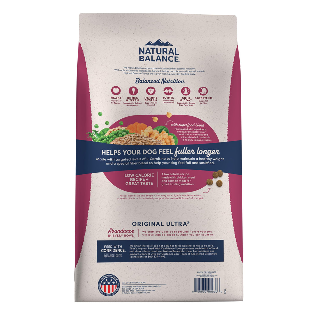 Natural Balance Fat Dogs Low Calorie Dry Dog Food, Chicken Meal, Salmon Meal, Garbanzo Beans, Peas & Oatmeal, 15 Pounds (Packaging May Vary)