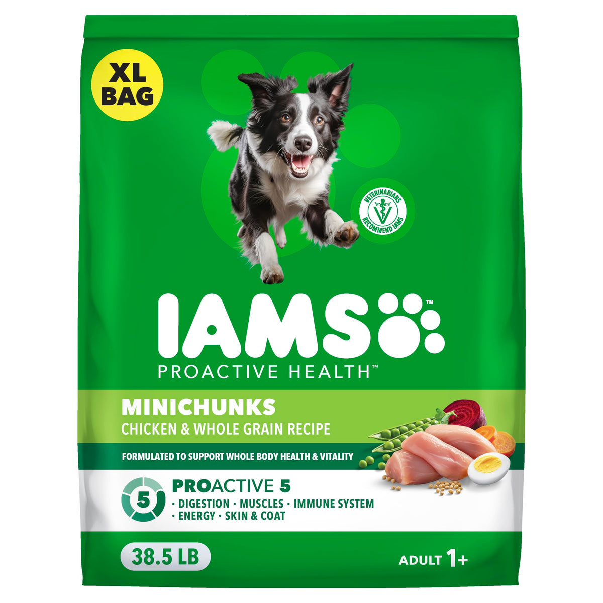 IAMS Proactive Health Adult Minichunks Dry Dog Food, Chicken, 30 lb | Real chicken #1 ingredient, no fillers, natural fiber & prebiotics, Omega-6 fatty acids, antioxidants for immune support