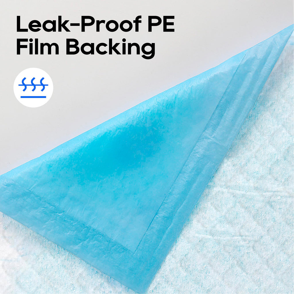 HONEY CARE All-Absorb, Large 22" x 23", 100 Count, Dog and Puppy Training Pads, Ultra Absorbent and Odor Eliminating, Leak-Proof 5-Layer Potty Training Pads with Quick-Dry Surface, Blue, A01