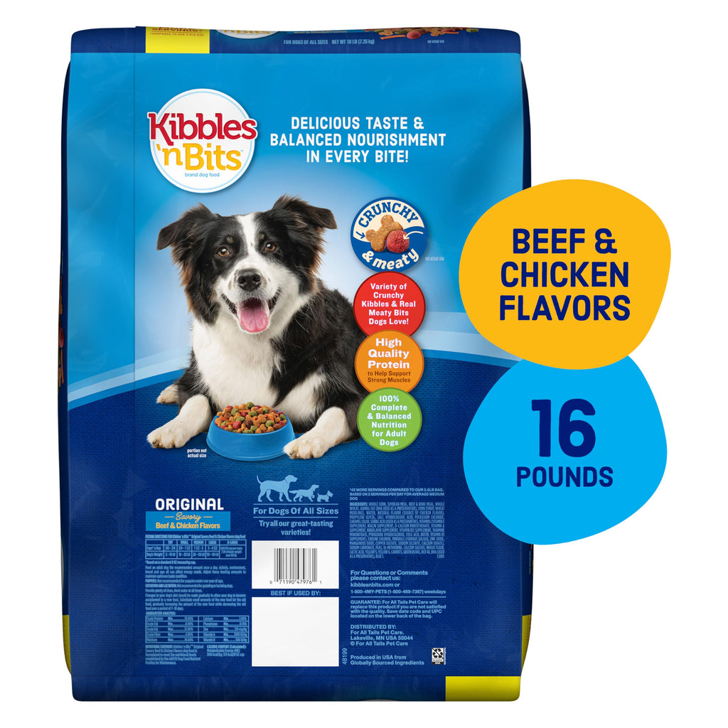 Kibbles 'n Bits Original Dry Dog Food, Savory Beef & Chicken Flavors for Adult Dogs, 45 lb. Bag