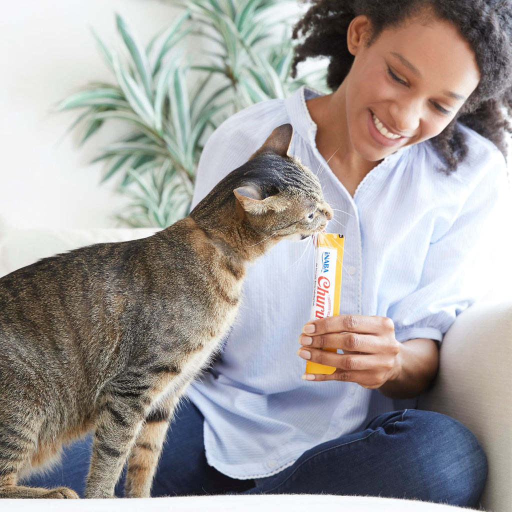INABA Churu Cat Treats, Lickable, Squeezable Creamy Purée Cat Treat with Green Tea Extract & Taurine, 0.5 Ounces Each Tube, 50 Tubes, Tuna & Seafood Variety