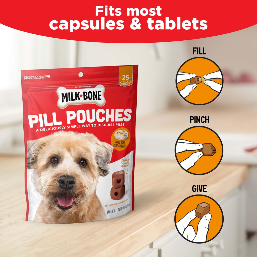 Milk-Bone Pill Pouches Dog Treats With Real Chicken, 25 Count Bags (Pack of 5; 125 Total Treats)