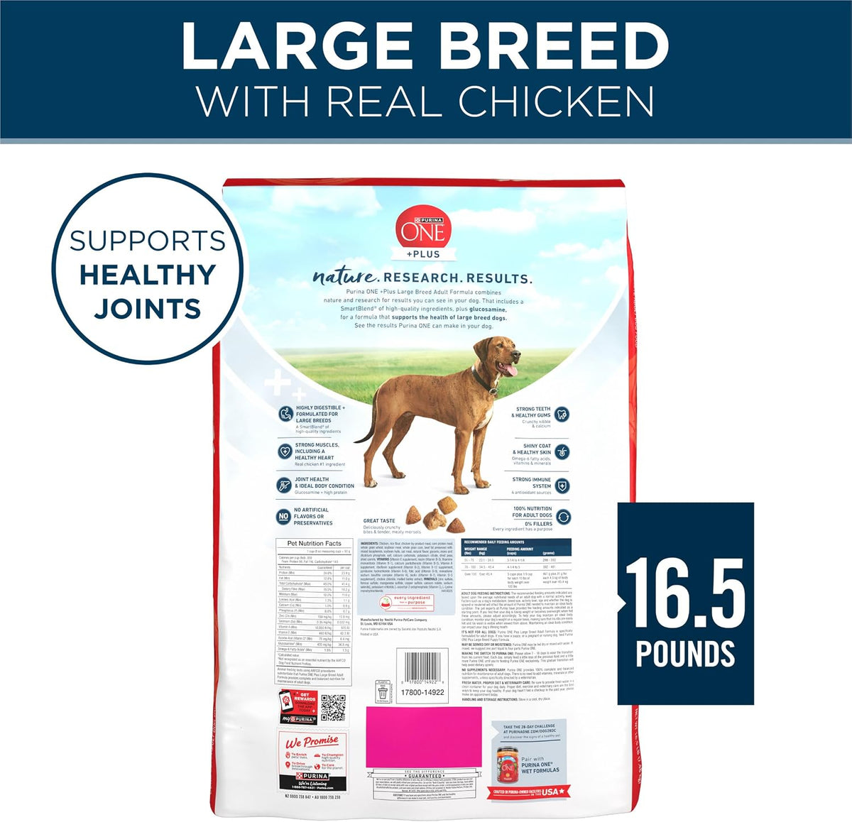 Purina ONE Natural Large Breed Adult Dry Dog Food, +Plus Formula - 16.5 lb. Bag