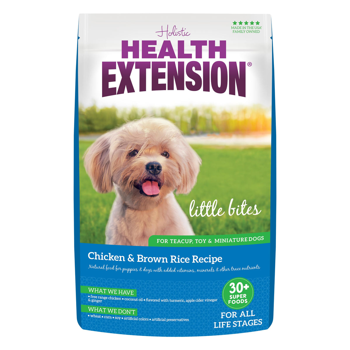 Health Extension Little Bites Dry Dog Food for Toy and Small Breeds, Chicken & Brown Rice Recipe, with Probiotics & Superfoods for Digestion & Coat Health, 30 lb Bag