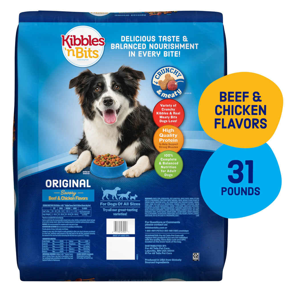 Kibbles 'n Bits Original Dry Dog Food, Savory Beef & Chicken Flavors for Adult Dogs, 45 lb. Bag