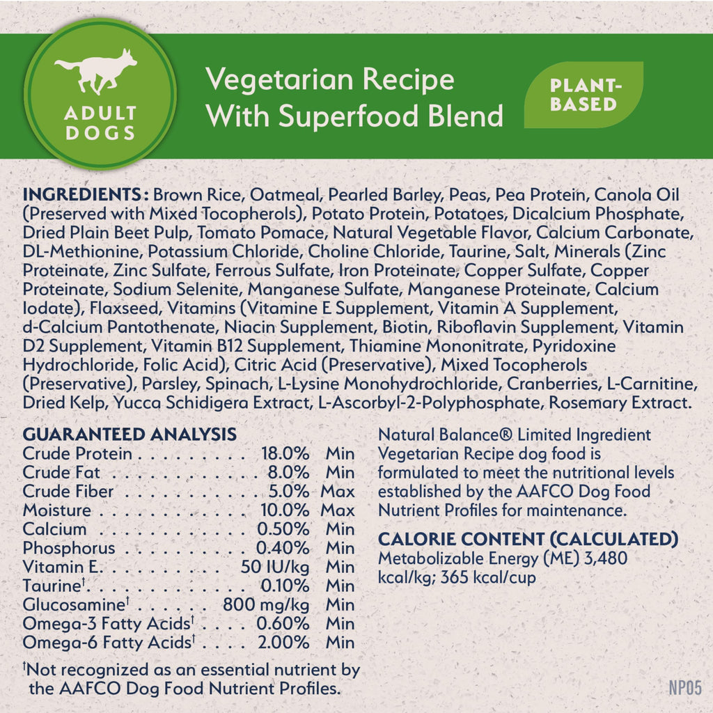 Natural Balance Limited Ingredient Vegetarian Recipe | Adult Dry Dog Food | Vegan | 14-lb. Bag