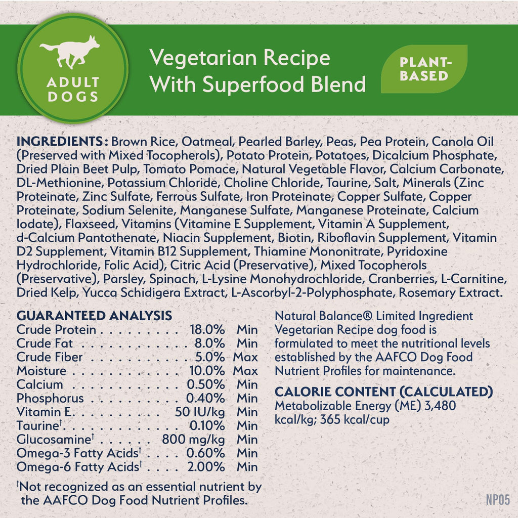 Natural Balance Limited Ingredient Vegetarian Recipe | Adult Dry Dog Food | Vegan | 14-lb. Bag